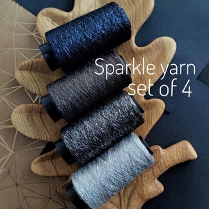 Sparkle Lurex Yarn Set of 4 – Metallic Accent Thread for Knitting, Crochet, Weaving – Add Shine to Your Yarn Projects, glitter yarn