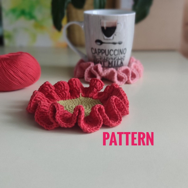 Crochet Flower Coaster Pattern: Ruffled Cup, Easy Tutorial (PDF ...
