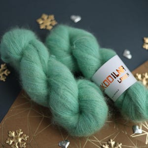 Hand-Dyed Light Green Silk Mohair Yarn: Baby Knitting, Soft Texture