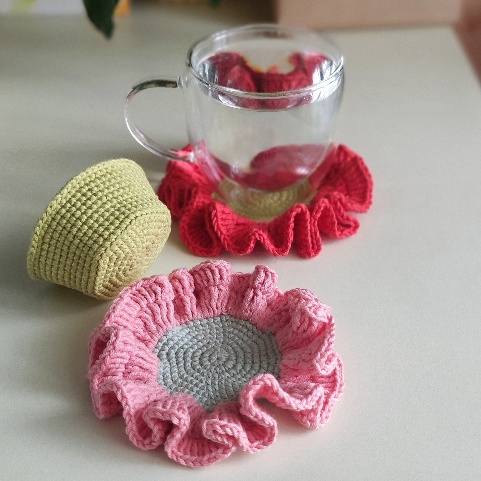 Crochet Flower Coaster Pattern: Ruffled Cup, Easy Tutorial (PDF ...