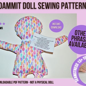 Dammit Doll Pattern, Dammit Doll Sewing Pattern, Fun Sewing Pattern, Beginner Sewing Patterns, Easy Sewing Patterns for Beginners