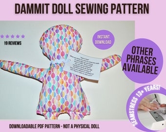 Dammit Doll Pattern, Dammit Doll Sewing Pattern, Fun Sewing Pattern, Beginner Sewing Patterns, Easy Sewing Patterns for Beginners