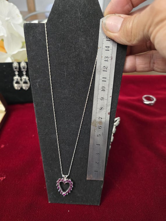 14K Solid Gold Ruby Heart Necklace and Earrings S… - image 5