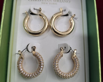 Christian Siriano New York Gold Hoop Earrings with Cubic Zirconia — Like New — Original Box