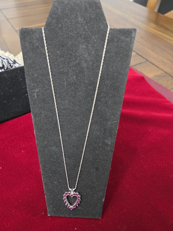 14K Solid Gold Ruby Heart Necklace and Earrings S… - image 4