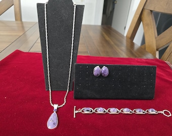 Sterling Silver 925 Jewelry Set – Natural Purple Stone Necklace, Bracelet & Earrings