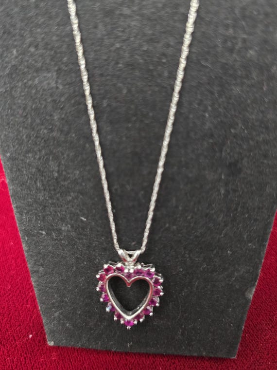 14K Solid Gold Ruby Heart Necklace and Earrings S… - image 2