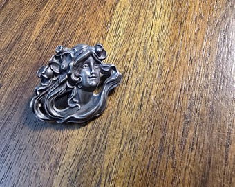 Antique William Kerr Sterling Silver Art Nouveau Brooch No. 1371 Gibson Girl Lady Pin c.1900-1915