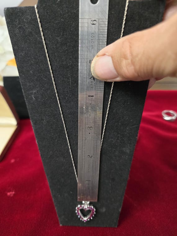 14K Solid Gold Ruby Heart Necklace and Earrings S… - image 14