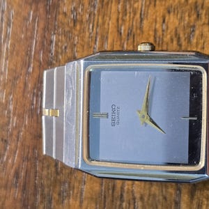 Vintage Seiko Quartz Watch 6430-5319 Two Tone Rectangular Dress Watch Original Bracelet Working