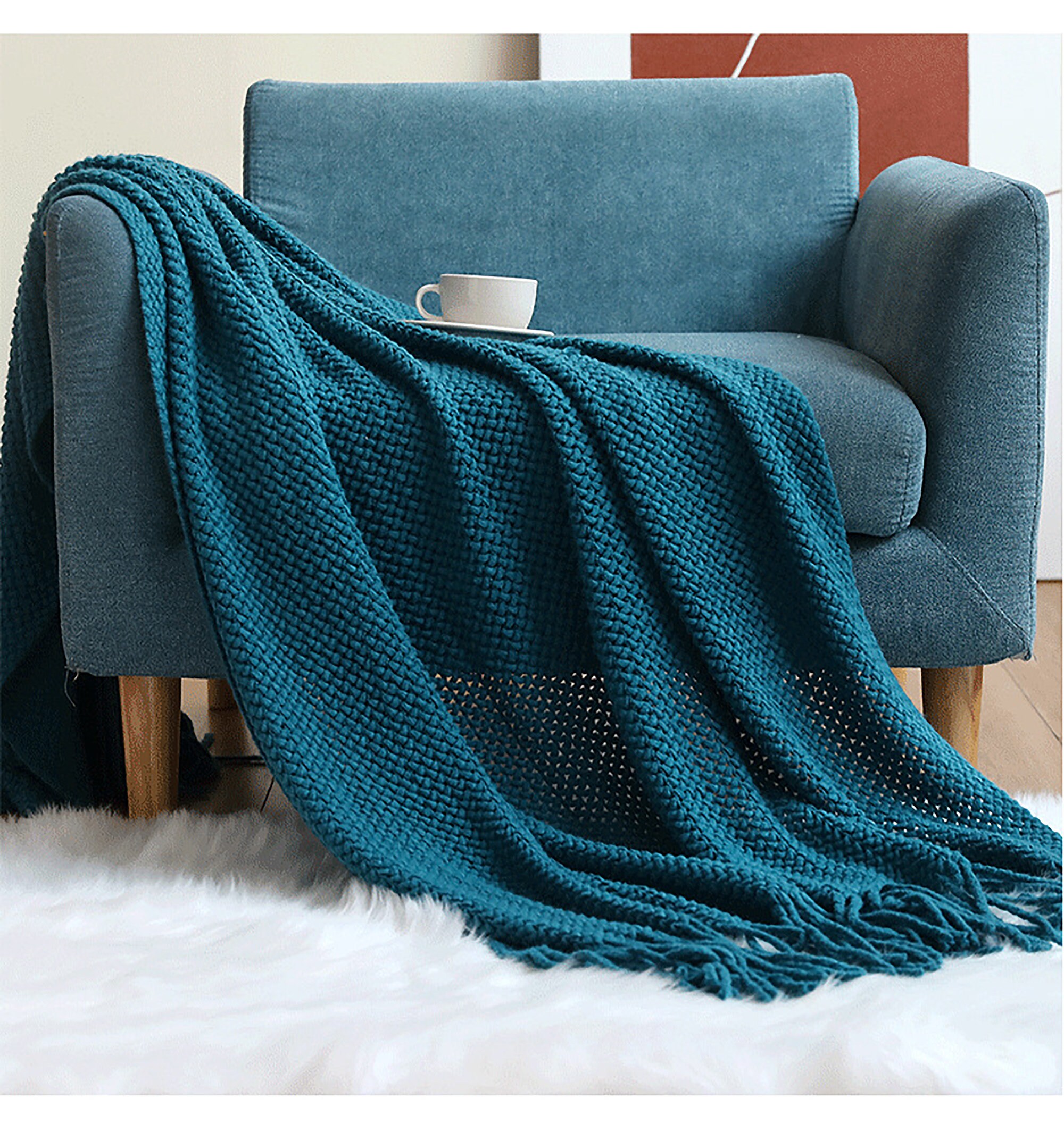 CrissCross Knit Throw Blanket Nordic Cross Pattern Woven Etsy
