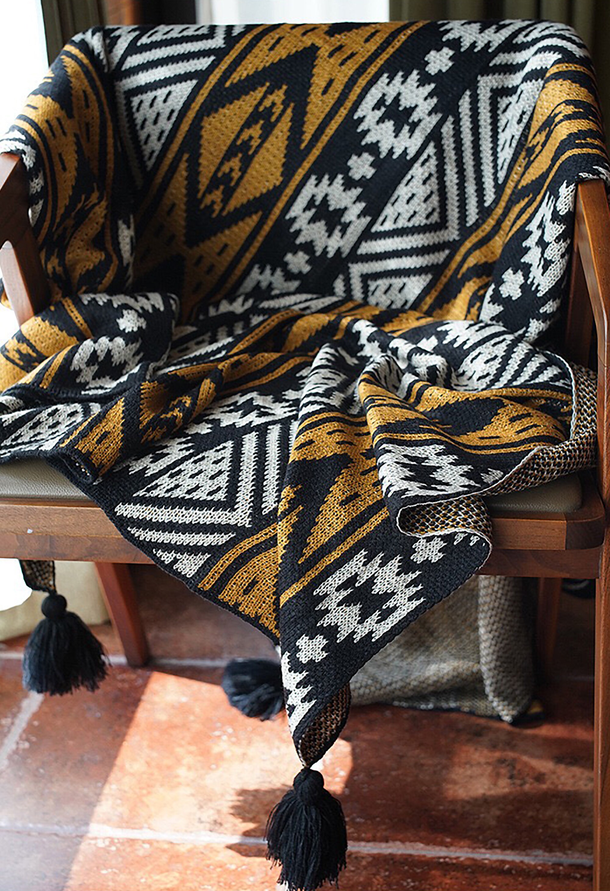 Aztec Pattern Throw Blanket with tassles Cozy Soft Etsy