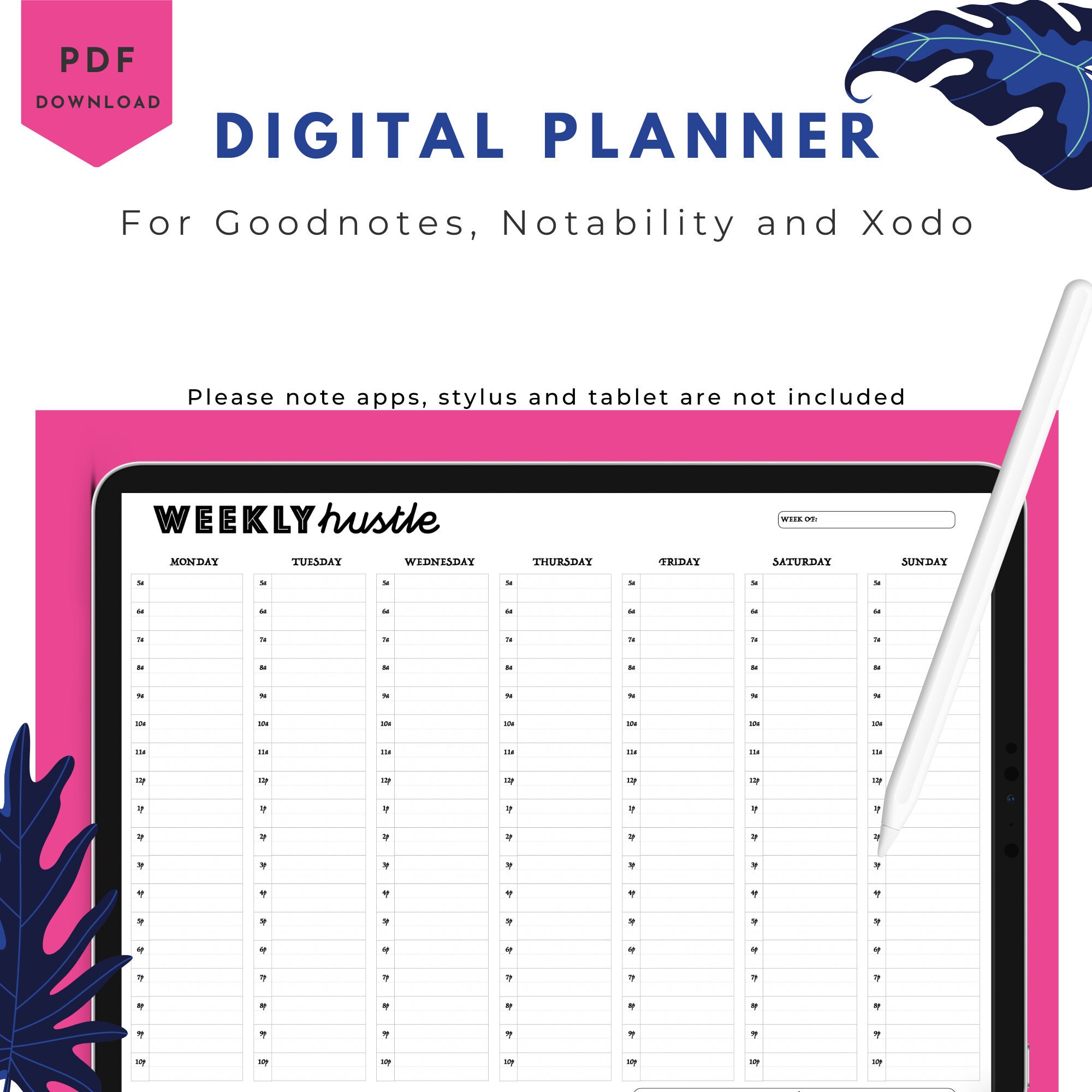 weekly hustle girl planner full schedule time slots undated etsy