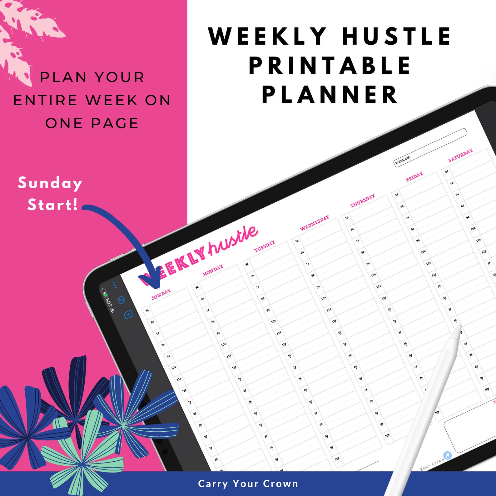 Weekly Hustle Girl Planner Full Schedule Time Slots UNDATED Etsy