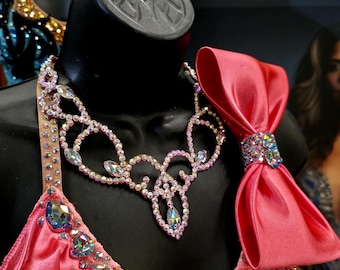 Handmade Crystal AB Ballroom Dance Necklace, Performance Jewelry