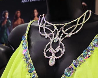 Necklace for Professional Ballroom Dancing, Dance Jewelry, Crystal Necklace.