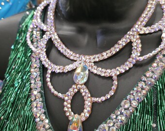 Large Necklace for Professional Ballroom Dancing, Dance Jewelry, Crystal Necklace.