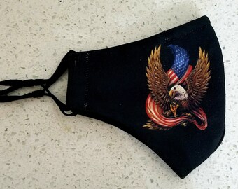American Eagle Face Mask: USA Patriotic Cotton Mask with Filter Pocket