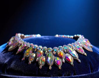 Handmade Crystal AB Ballroom Dance Necklace, Statement Jewelry