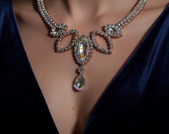 Elegant Necklace for Professional Ballroom Dancing, Dance Jewelry, Crystal Necklace.