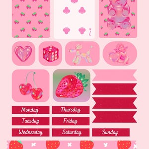 Pink Cherry Planner Stickers Weekly Kit - for us with Erin Condren - Happy Planner - Cherry Strawberry Pink Red Girly Planner Kit