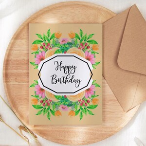 Cartão Floral de Feliz Aniversário | Cartão de Aniversário em Branco, Cartão de Aniversário para ela, Cartão de Aniversário Simples, Cartão de Aniversário Minimalista