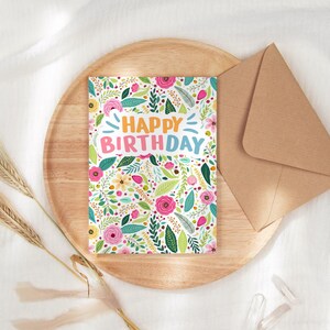 Cartão brilhante do feliz aniversario da flor | Cartão de aniversário floral, cartão de aniversário para ela, cartão de aniversário de mãe, cartão de aniversário de filha para amiga