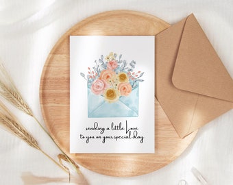 Watercolor Flower Happy Birthday Card | Blank Birthday Card, Birthday Card for Her, Simple Birthday Card, Minimal Birthday Card