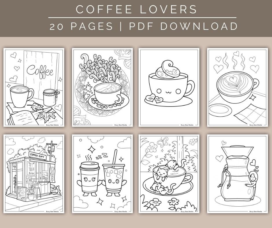 20 Coffee Lovers Coloring Pages | Printable PDF | Caffeine Inspired Art | Black and White ...