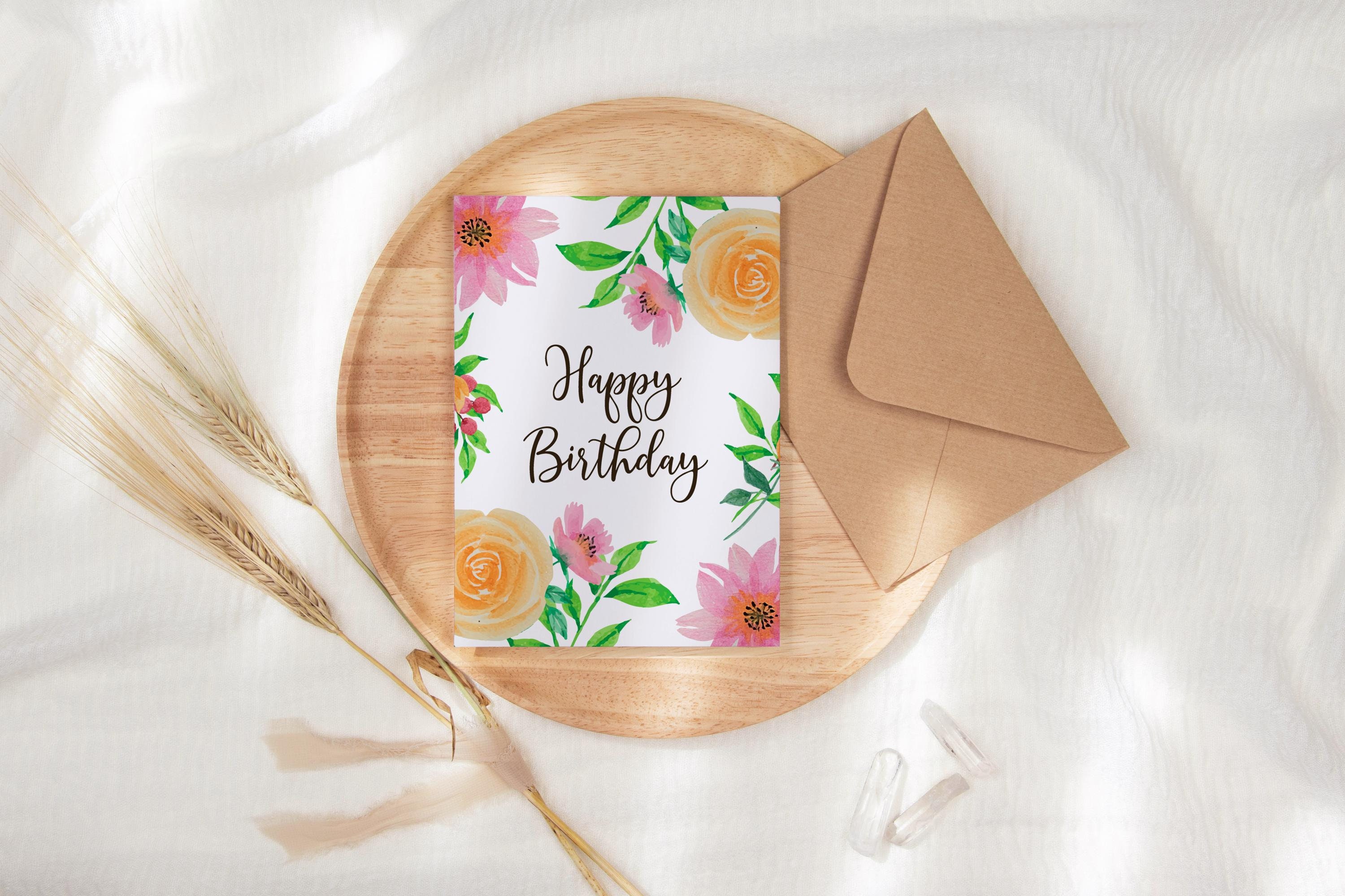 Pink Flower Happy Birthday Card | Blank Birthday Card, Birthday Card ...