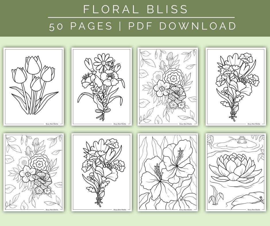 50 Floral Bliss Coloring Pages | Printable PDF | Flower Inspired Art ...