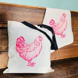 Huhn Tasche Pink Hühner Einkaufstasche Geschenk Freundin Tasche Neonpink Bild 1