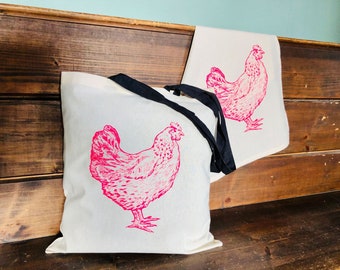 Huhn Tasche Pink – Hühner Einkaufstasche – Geschenk Freundin – Tasche Neonpink