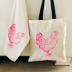Huhn Tasche Pink Hühner Einkaufstasche Geschenk Freundin Tasche Neonpink Bild 2