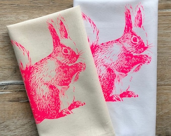 Eichhörnchen Geschirrtuch pink – Küchendeko – Küche Geschenk – Handtuch handbedruckt – Geschenk Freundin – Geschenk Ostern