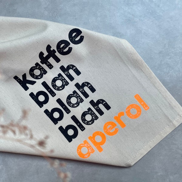 Kaffee blah blah blah Aperol Geschirrtuch – Aperol Geschenk für Freundin oder Mama – Mitbringsel Sommer – Küchendeko Aperol Spritz