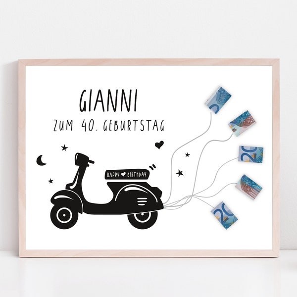 Geldgeschenk Geburtstag – Geschenk Vespa – Italien – Personalisiert – zum runden Geburtstag 40. 50. 60. – Personalisiert – Vespa – Roadtrip