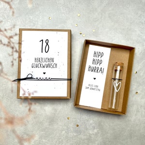 Geldgeschenk zum Geburtstag mit Namenkette und Reagenzglas, zum runden Geburtstag 18. 20. 30. 40., personalisierte Geschenkbox
