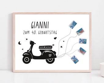 Geldgeschenk Geburtstag – Geschenk Vespa – Italien – Personalisiert – zum runden Geburtstag 40. 50. 60. – Personalisiert – Vespa – Roadtrip