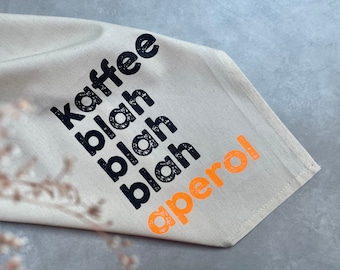 Kaffee blah blah blah Aperol Geschirrtuch – Aperol Geschenk für Freundin oder Mama – Mitbringsel Sommer – Küchendeko Aperol Spritz