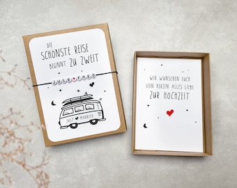 Geschenkschachtel zur Hochzeit oder Verlobung mit Namenkette, Roadtrip Design, Geschenk für Hochzeit oder Reise, personalisierte Geschenkbox