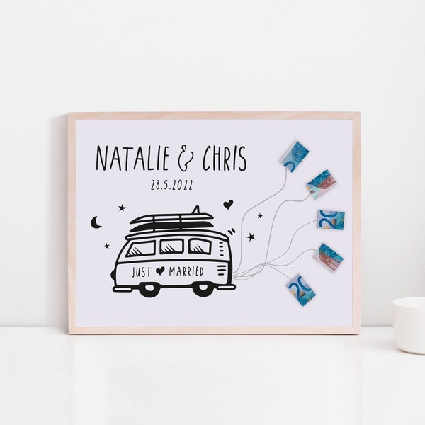 Hochzeitsgeschenk – Geldgeschenk Hochzeit – Geschenk Hochzeit – Hochzeitsreise – Personalisierbar – Camper – Reise – Bulli – Roadtrip