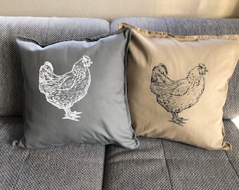 Huhn Kissen – Kissenbezug handbedruckt – Interieur Dekoration – Gartendeko – Hühnerfreunde – Huhn Deko