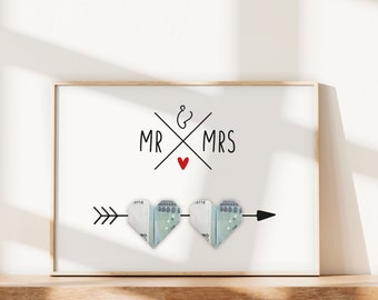 Hochzeitsgeschenk Mr & Mrs mit Pfeil und Herz – Geldgeschenk Hochzeit als Download zum ausdrucken – Geschenk Hochzeit – Hochzeitsreise