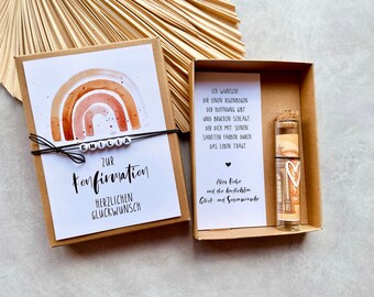 Geschenkschachtel zur Kommunion oder Konfirmation mit Namenkette, Regenbogen Orange – Geschenk zur Kommunion – personalisiertes Geschenk