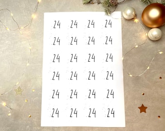 Frauen-Adventskalender 24 gleiche Zahlen, Adventskalender Zahlen Aufkleber, Sticker 4cm rund