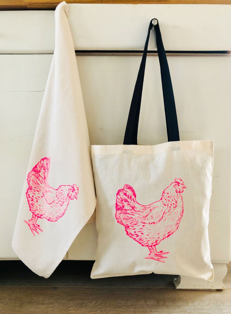 Huhn Tasche Pink Hühner Einkaufstasche Geschenk Freundin Tasche Neonpink Bild 2