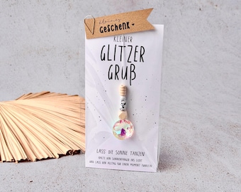 Sonnenfänger mit Karte | Abschiedsgeschenk Kindergarten | Geschenk Erzieherin | kleines Dankeschön | Glitzergruß | Regenbogen Sonnenfänger
