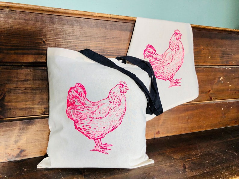 Huhn Tasche Pink Hühner Einkaufstasche Geschenk Freundin Tasche Neonpink Bild 1