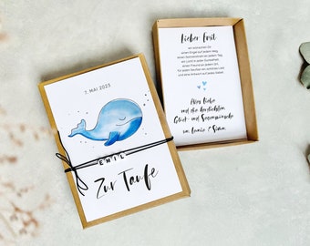 Geschenkschachtel Wal mit süßer Namenkette – Taufgeschenk Wal – Geldgeschenk zur Taufe – personalisiert mit Namen